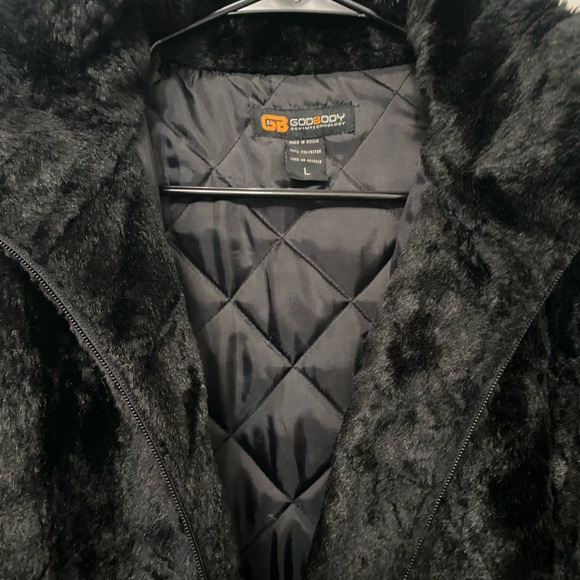GODBODY Vintage Denim Technology Faux Fur Black Coat Sz-Large - Picture 5 of 8